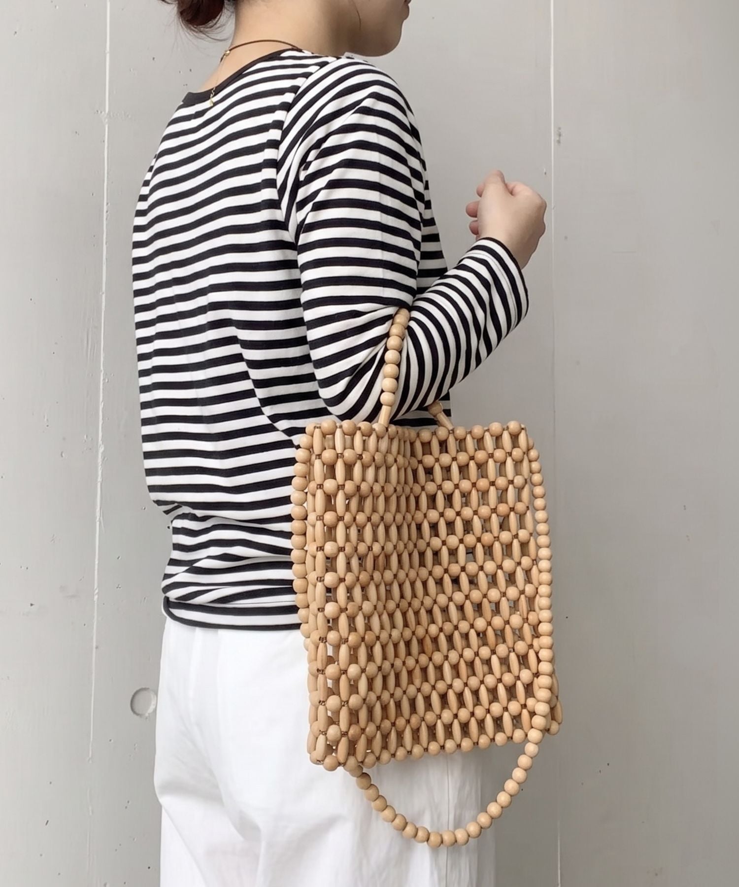【SALE／60%OFF】styiro styiro/玉コンビウッドビーズスクエア2wayトート イストワール バッグ ショルダーバッグ ベージュ