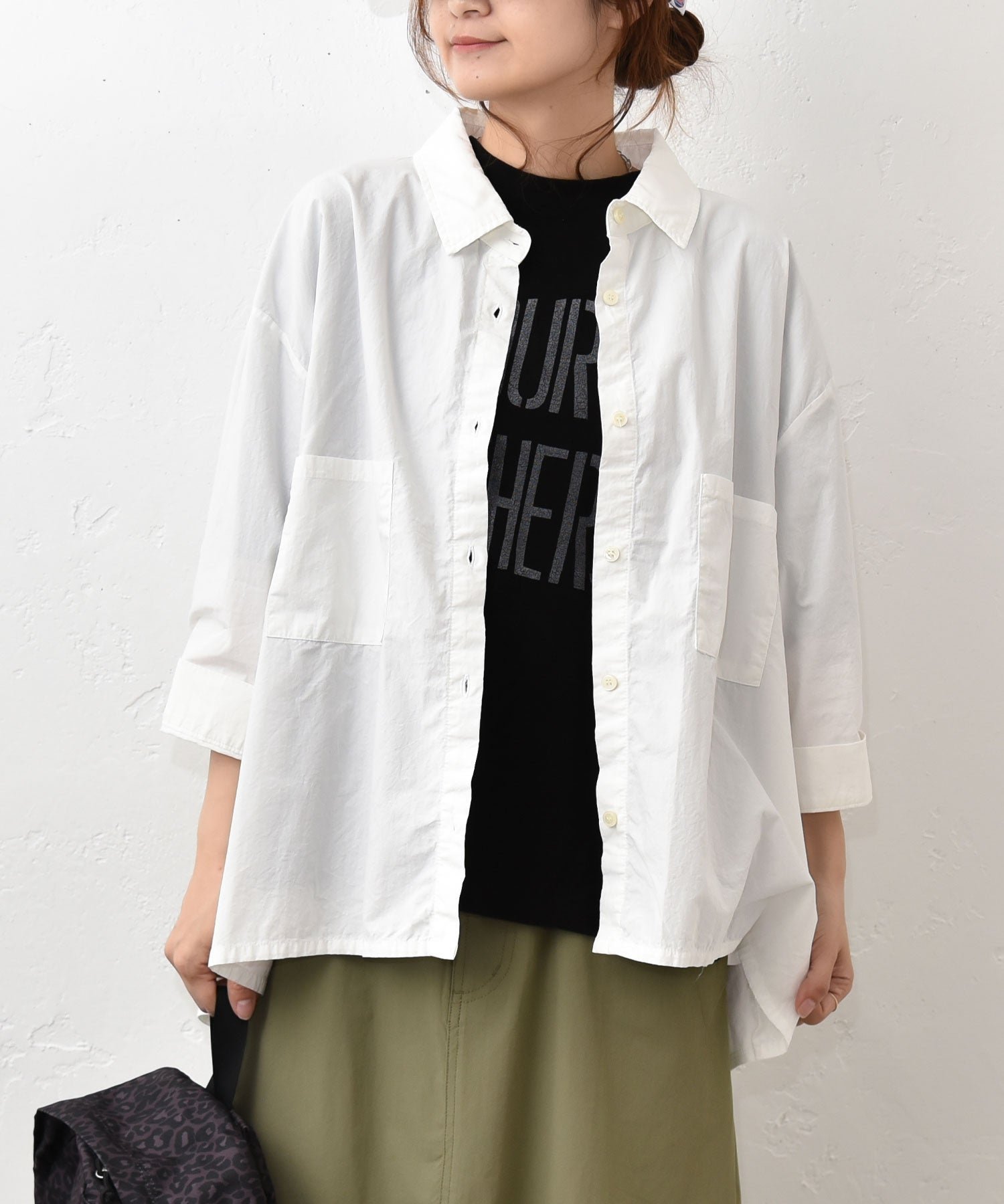 in the Market IN THE MARKET｜異素材切替え7分袖シャツ [[C-2543]][C] ハグハグ トップス シャツ・ブラウス イエロー ホワイト ブラック