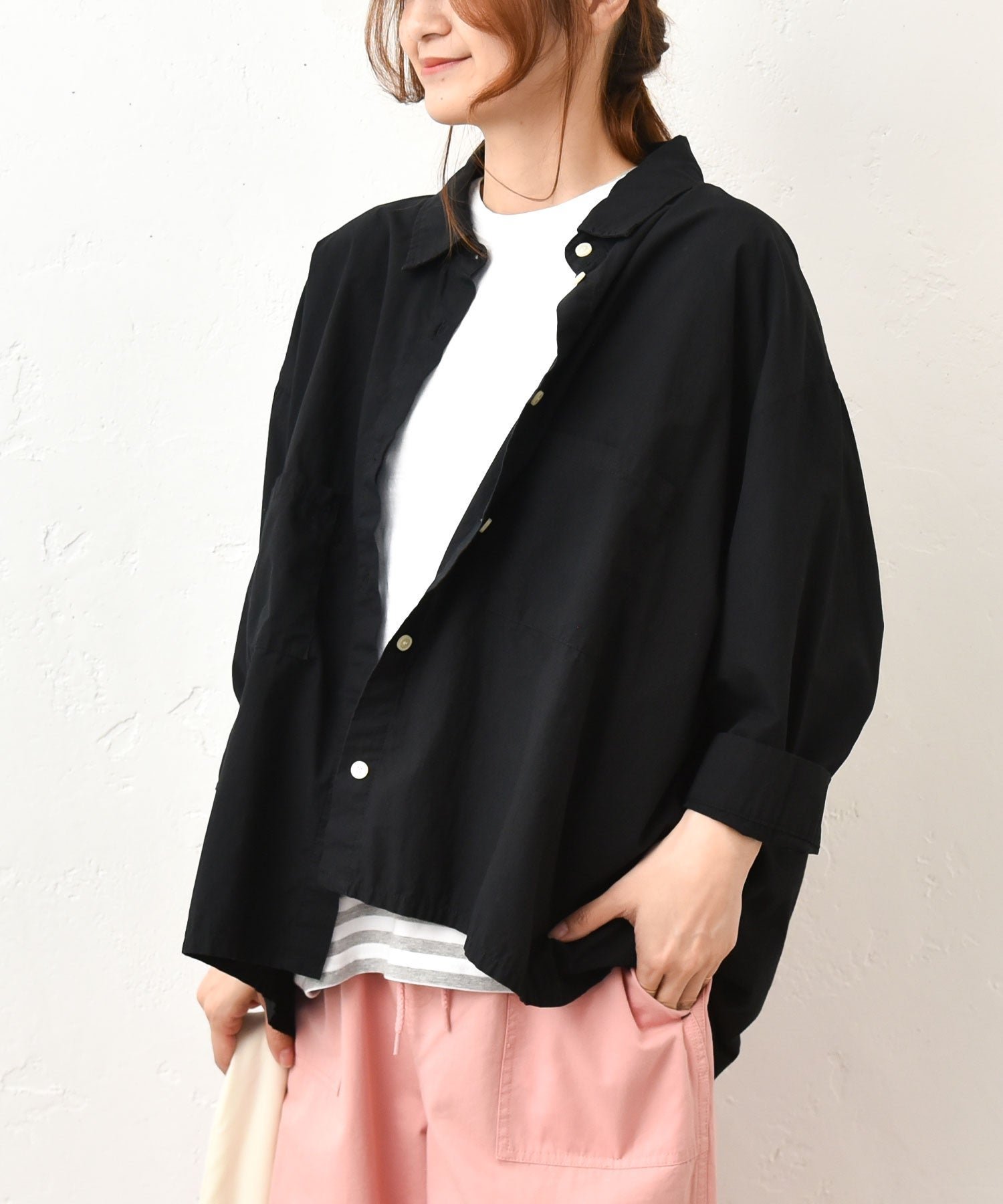 in the Market IN THE MARKET｜異素材切替え7分袖シャツ [[C-2543]][C] ハグハグ トップス シャツ・ブラウス イエロー ホワイト ブラック