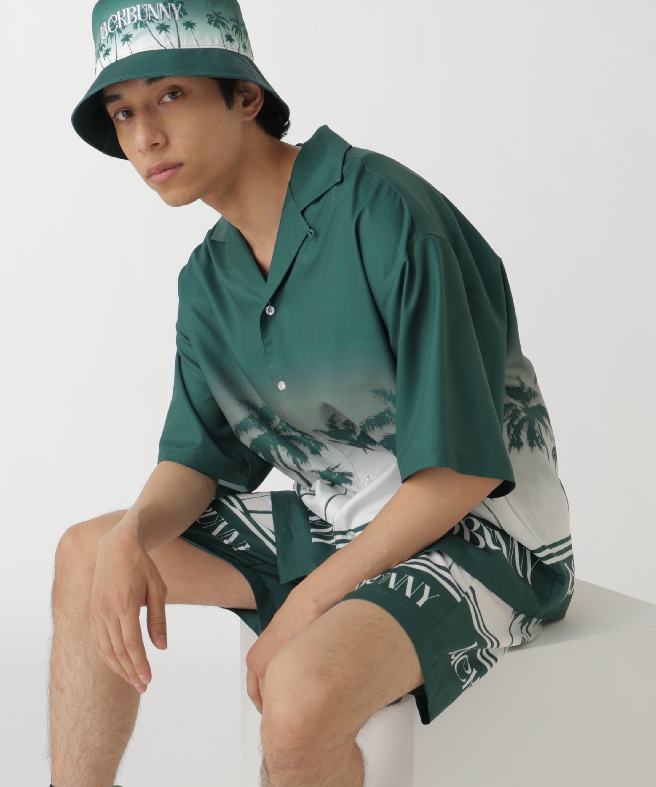 Jack Bunny!! GREEN SUNSET DotAir 開襟シャツ ジャックバニー トップス シャツ・ブラウス グリーン