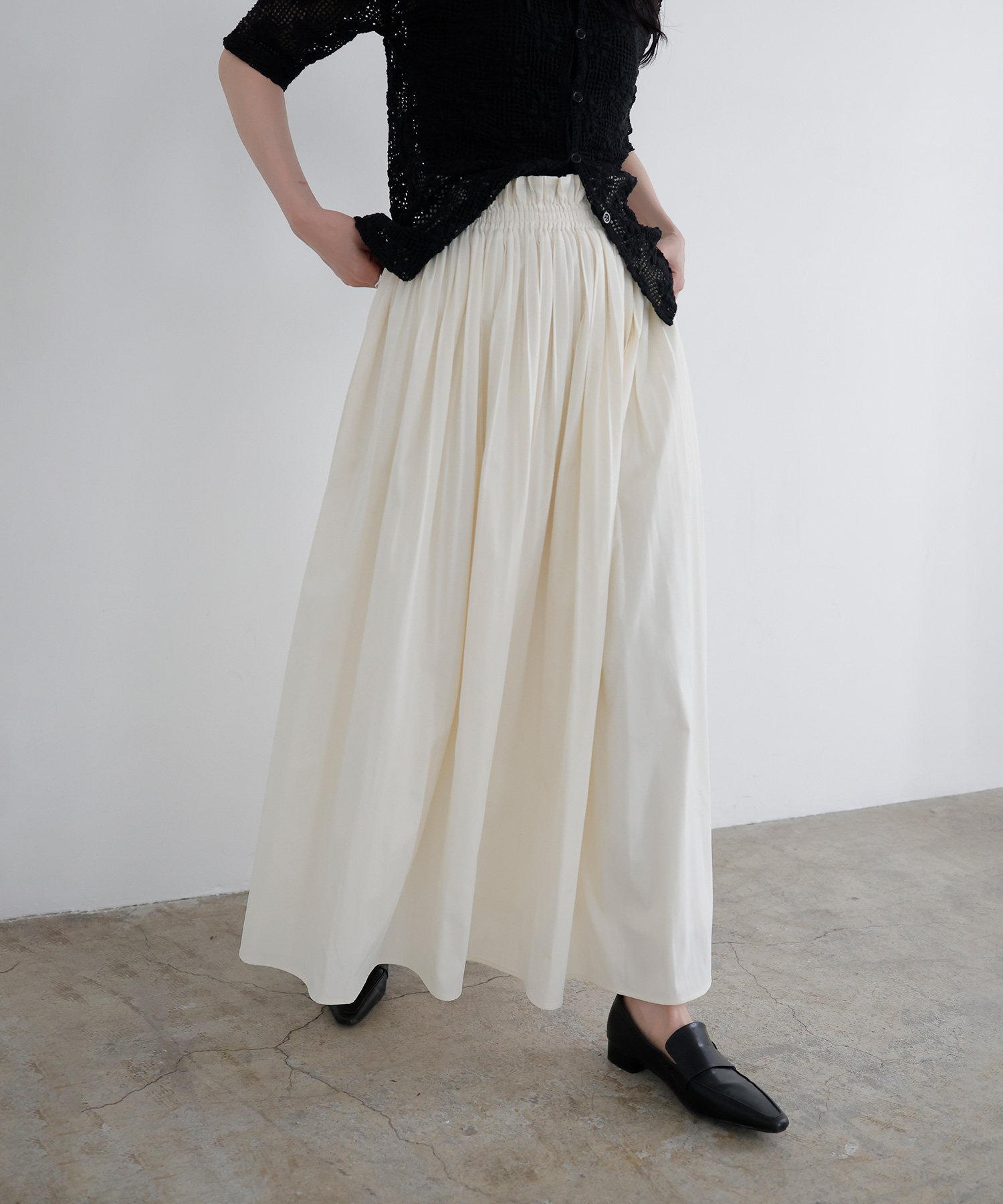 【SALE／10%OFF】LIAN ボリュームフレアギャザースカート リアン スカート ロング・マキシスカート ブラウン ブラック ベージュ ホワイト【送料無料】