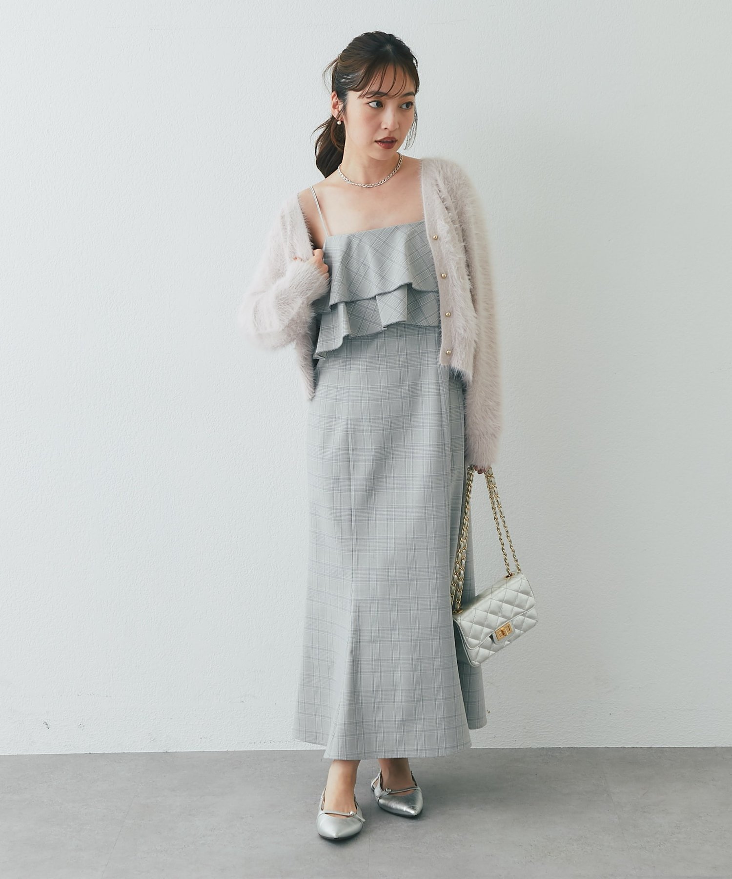 La boutique BonBon 【3サイズ展開・お上品ワンピ】チェックラッフルキャミワンピース ラブティックボンボン ワンピース・ドレス その他のワンピース・ドレス