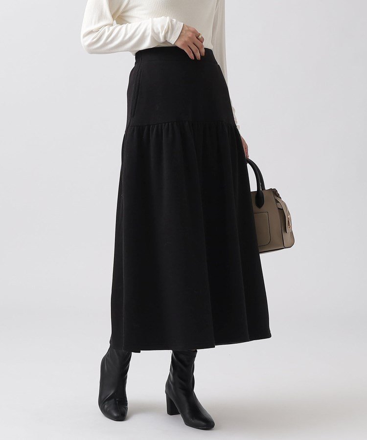 【SALE／10%OFF】SHOO・LA・RUE 【体型カバー】やわらか裏シャギー ギャザー切り替えスカート シューラルー スカート ロング・マキシスカート グレー ブラック グリーンのサムネイル