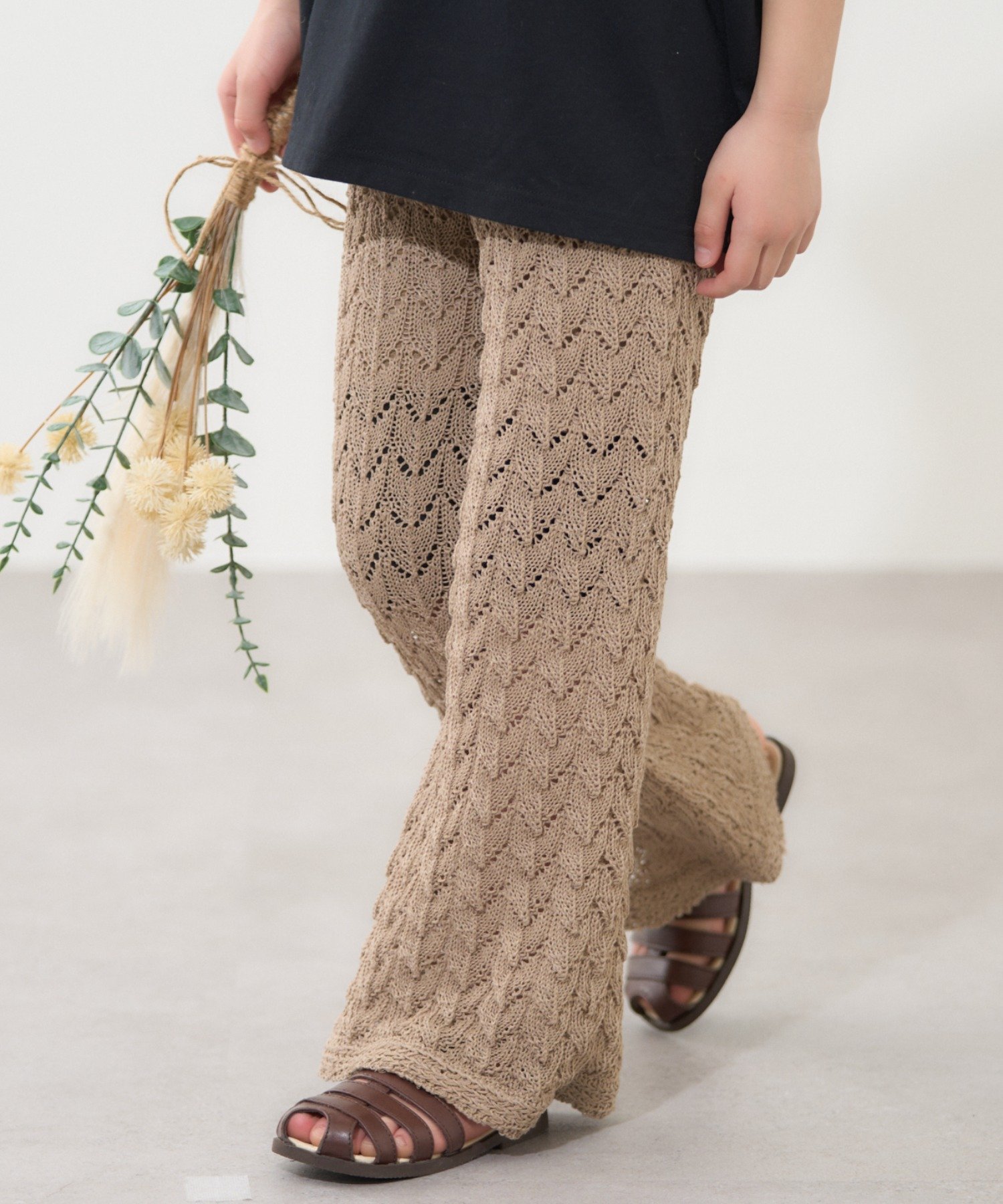 【SALE／77%OFF】CIAOPANIC TYPY 【KIDS】【GOOD HOLIDAY】透かし編みフレアパンツ チャオパニックティピー パンツ その他のパンツ ブラック ベージュ ホワイトのサムネイル