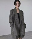 ADAM ET ROPE' FEMME ダブルブレスツイード&チェックジャケット アダムエロペ ジャケット・アウター テーラードジャケット・ブレザー ブラウン グレー【送料無料】