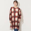 PISANO 【手洗いOK】トーンオン・トーンチェックプリント・チュールチュニック ピサーノ ワンピース・ドレス チュニック ネイビー レッド【送料無料】
