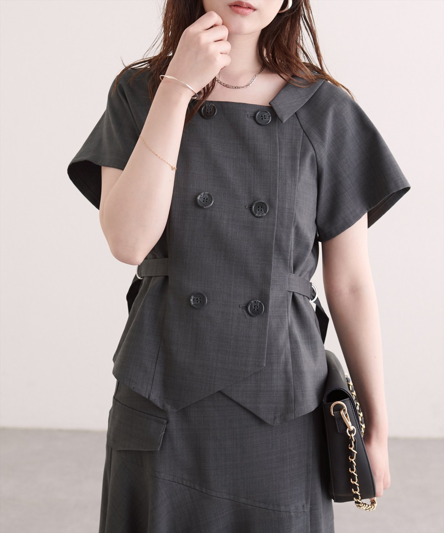 【SALE／10%OFF】natural couture トレンチ風ベスト ナチュラルクチュール ジャケット・アウター その他のジャケット・アウター グレー ブラック ベージュ ブラウン【送料無料】