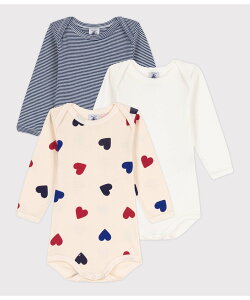 PETIT BATEAU (K)長袖ボディ3枚組 プチバトー マタニティウェア・ベビー用品 ロンパース・カバーオール ホワイト【送料無料】