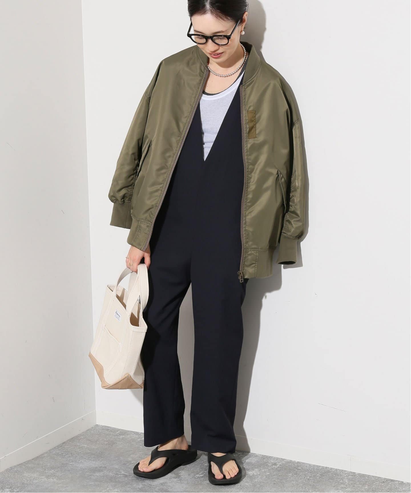 SLOBE IENA トリアセ混オールインワン スローブ イエナ オールインワン・オーバーオール オールインワン・つなぎ ネイビー【送料無料】のサムネイル