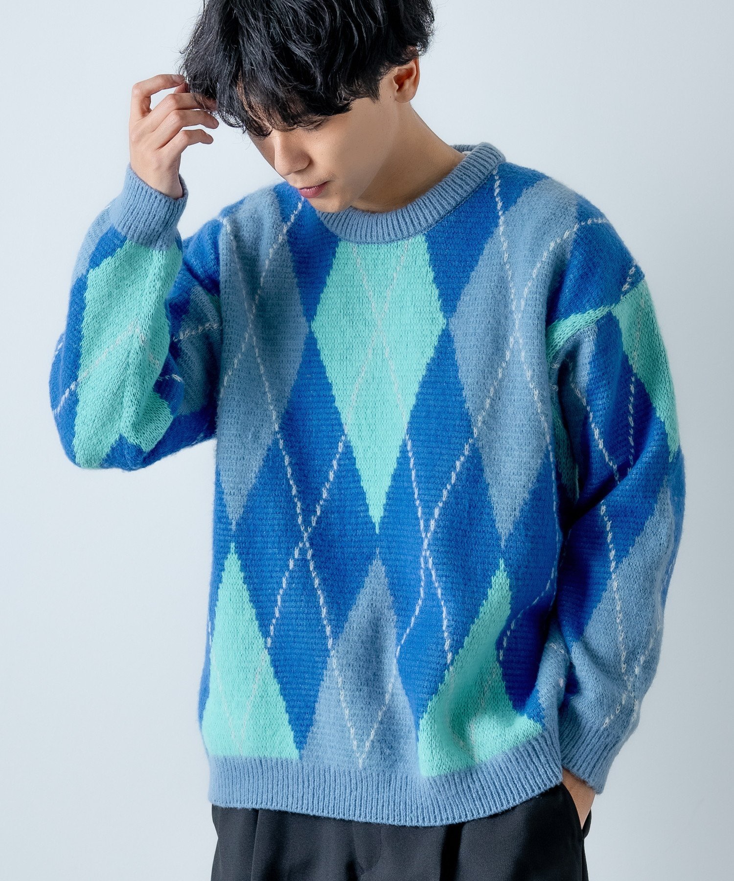 【SALE/25%OFF】improves 総柄 クルーネック ニットセーター インプローブス トップス ニット グレー ブルー ネイビー ブラウン オレンジ ...