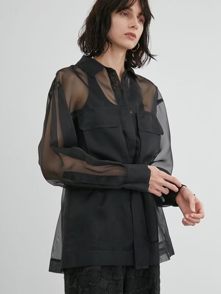 【SALE／50%OFF】styling/ オーガンザミリタリーシャツ スタイリング トップス シャツ・ブラウス ブラ..