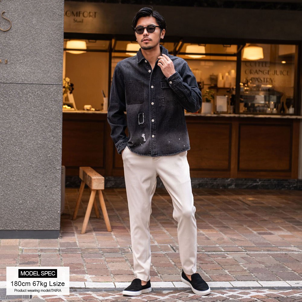 SB select ALCARZA ダメージデニム長袖シャツ シルバーバレット トップス シャツ・ブラウス ブルー ブラック