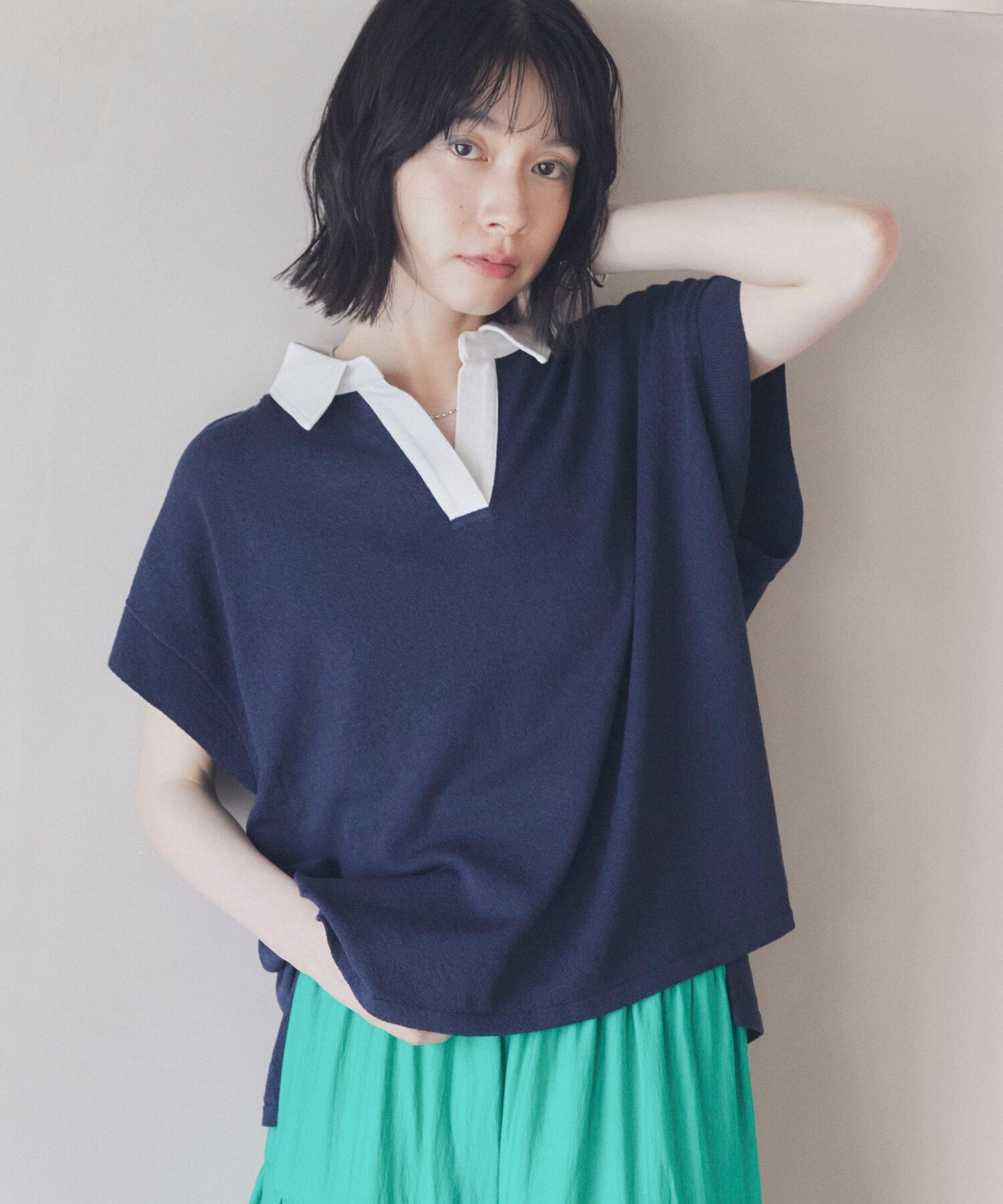 【SALE/50%OFF】DOUX ARCHIVES フレンチスリーブラガーニット ドゥアルシーヴ トップス ポロシャツ ブラウン イエロー ネイビー【送料無料...