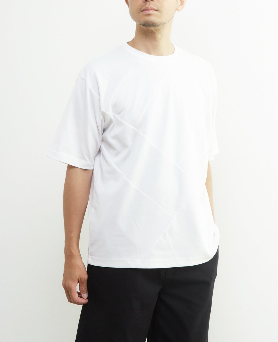 MEN'S MELROSE 【MASTER FRAME】シルケットポンチ 同色ブロックパターンTシャツ ｜ 接触冷感 メンズメルローズ トップス カットソー・Tシャツ ブルー ブラック ホワイト
