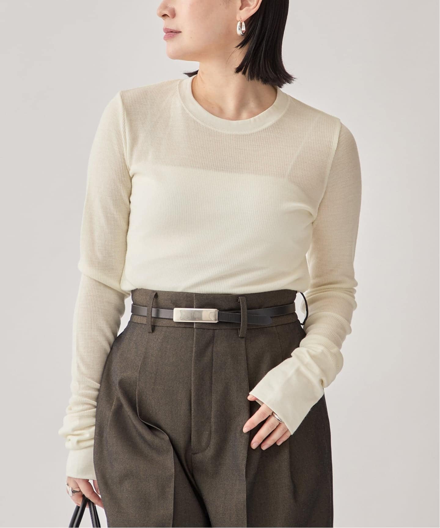 VERMEIL par iena wool100 RIB クループルオーバー ヴェルメイユ パー イエナ トップス カットソー・Tシャツ ベージュ【送料無料】のサムネイル
