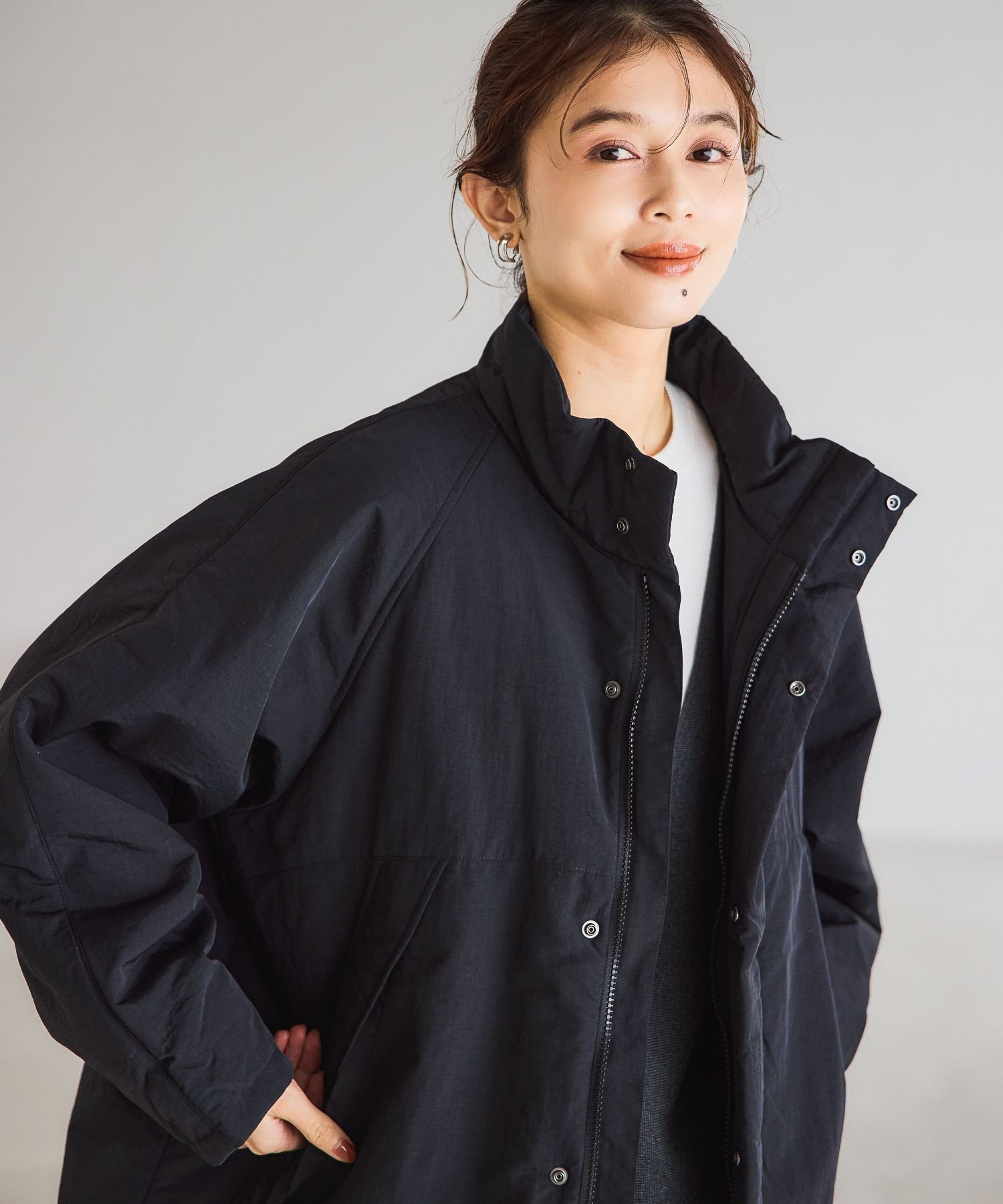 studio CLIP 【撥水・マシンウォッシャブル・軽量・保温】スタンドカラーミドルコート[プチサイズあり] スタディオクリップ ジャケット・アウター ブルゾン・ジャンパー ホワイト ブラック カーキグリーン【送料無料】