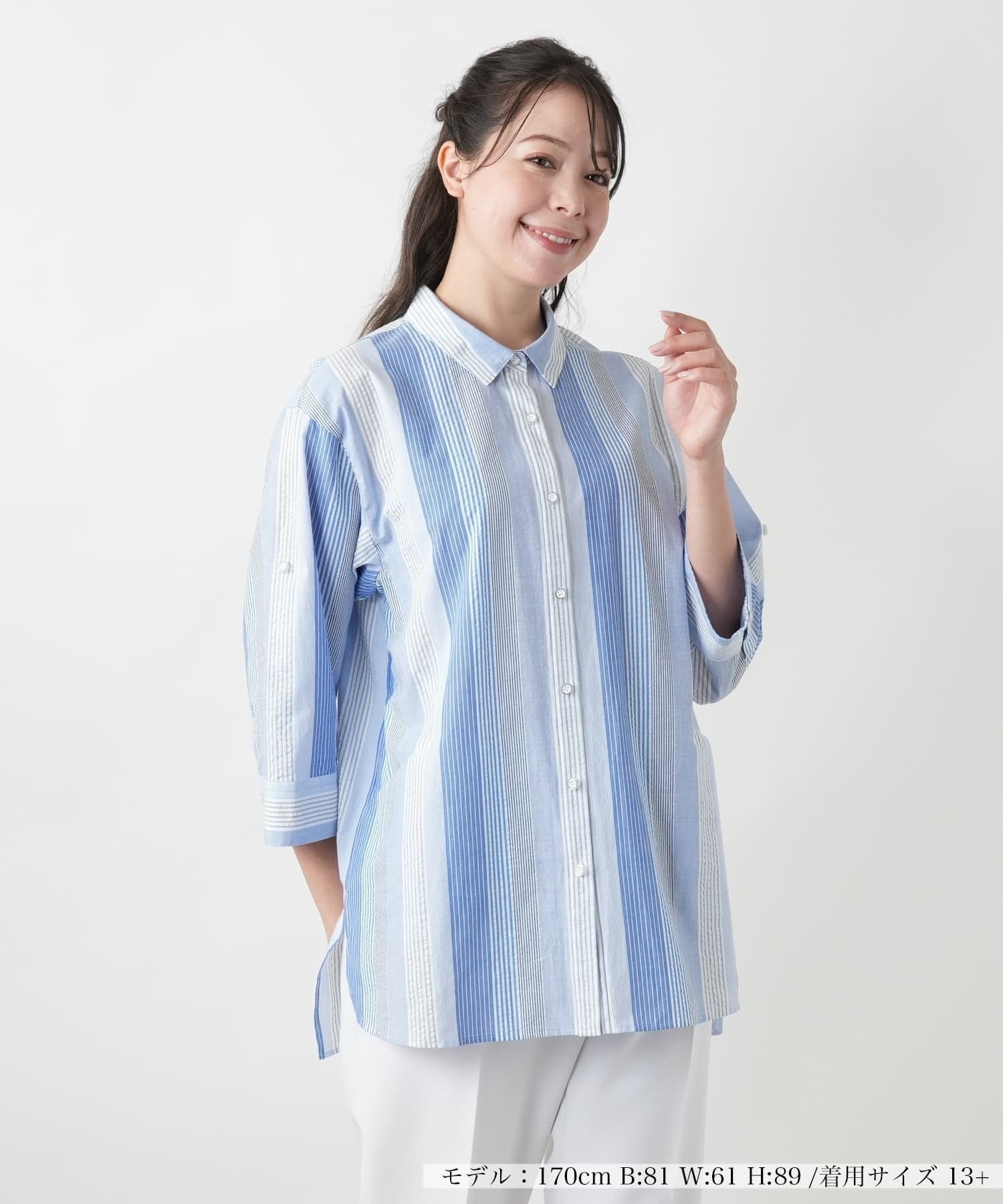 Leilian PLUS HOUSE 【店頭人気】ストライプブラウス レリアン プラスハウス トップス シャツ・ブラウス