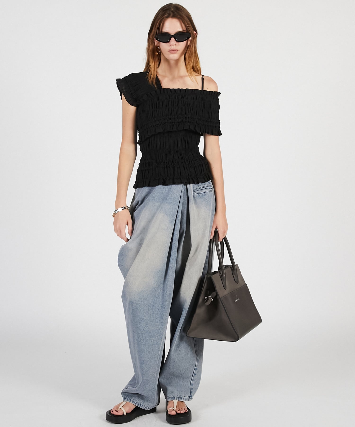 PRANK PROJECT クレープシャーリングトップス / Crepe Shirring Top プランク プロジェクト トップス シャツ・ブラウス ブラック【送料無料】