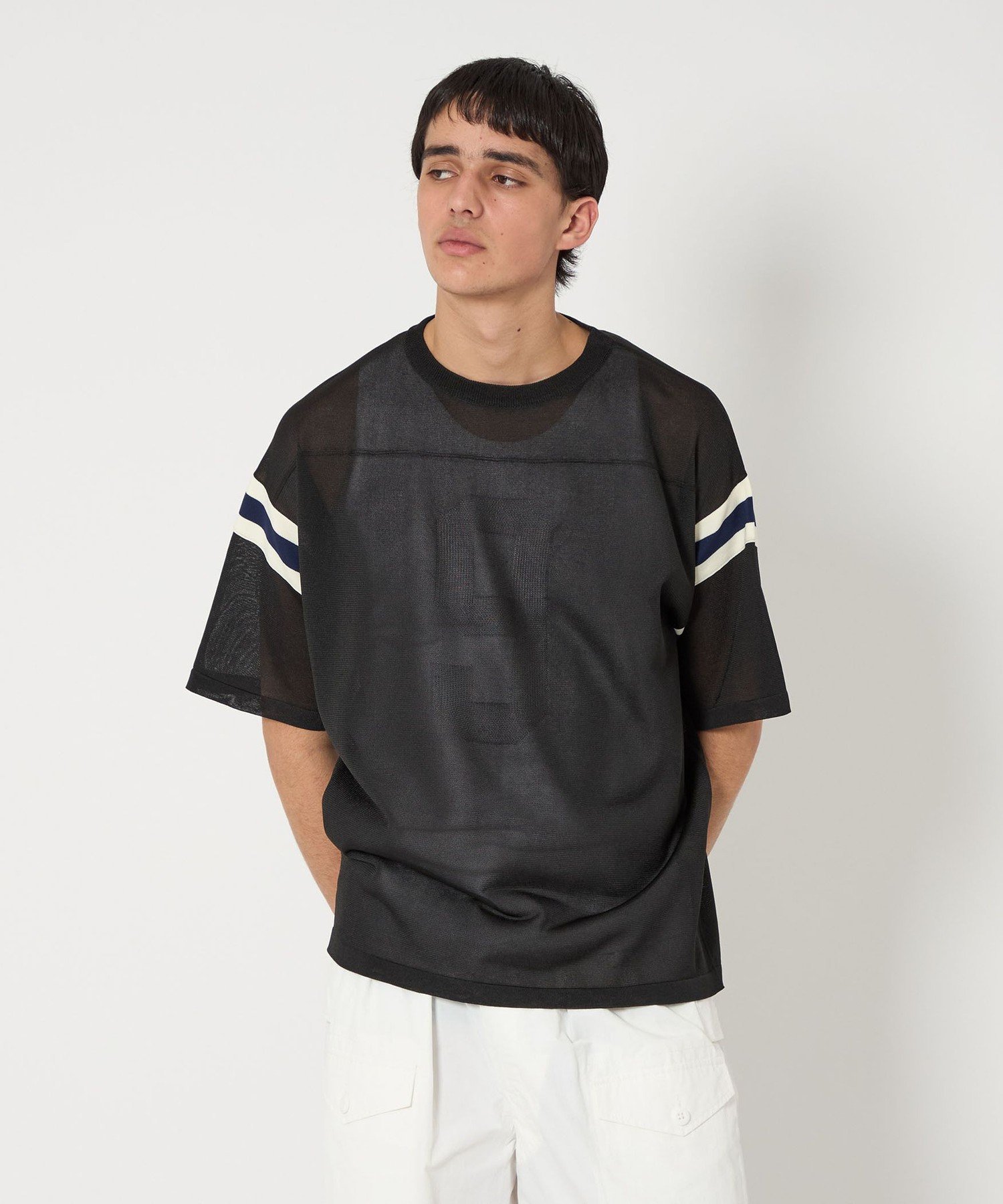 【SALE／50%OFF】monkey time BEAUTY&YOUTH UNITED ARROWS シアー フットボール Tシャツ ユナイテッドアローズ アウトレット トップス ニット ブラック【送料無料】
