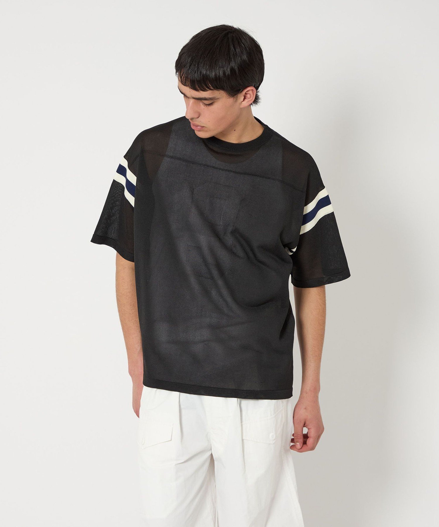 【SALE／50%OFF】monkey time BEAUTY&YOUTH UNITED ARROWS シアー フットボール Tシャツ ユナイテッドアローズ アウトレット トップス ニット ブラック【送料無料】