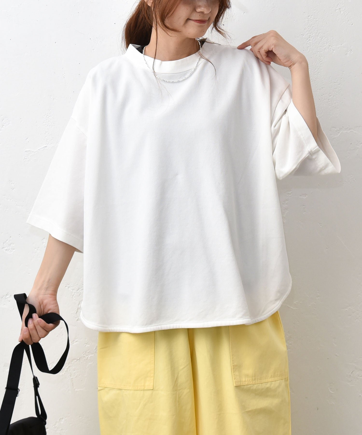 Our. Our.｜かのこ素材モックネックカットソー [[C-9059]][C] ハグハグ トップス カットソー・Tシャツ ブラック ホワイト
