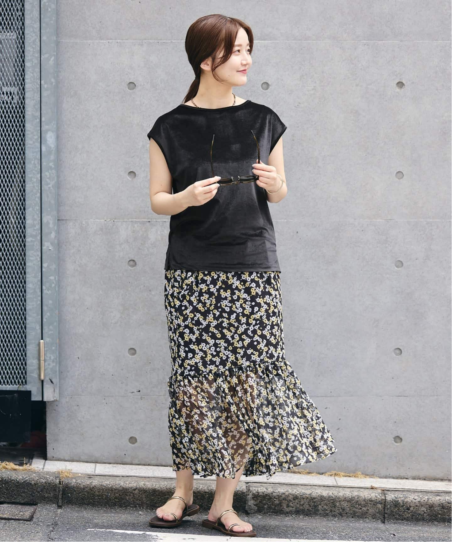 IENA シアーベロアヘンリーノースリーブ イエナ トップス カットソー・Tシャツ ブラック ブラウン