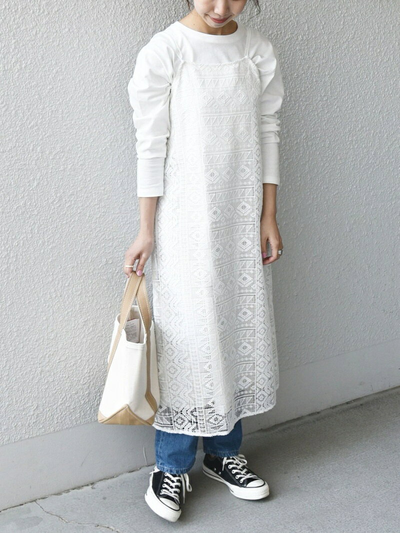 【SALE／60%OFF】SHIPS any SHIPS any: デコール レース ロング キャミワンピース シップス ワンピース・ドレス ワンピース ネイビー ホワイト【送料無料】