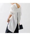 Rouge vif la cle 【一部店舗限定】麻混バックスリットリボンシャツ ルージュ・ヴィフ ラクレ トップス シャツ・ブラウス グリーン ホワイト ベージュ ピンク【送料無料】