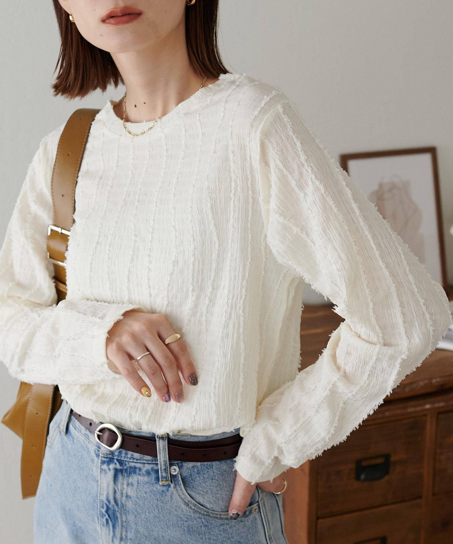 Discoat 【新色追加!/WEB限定】ジャガードロンT ディスコート トップス カットソー・Tシャツ ホワイト グレー ブラウン ブラック【送料無料】