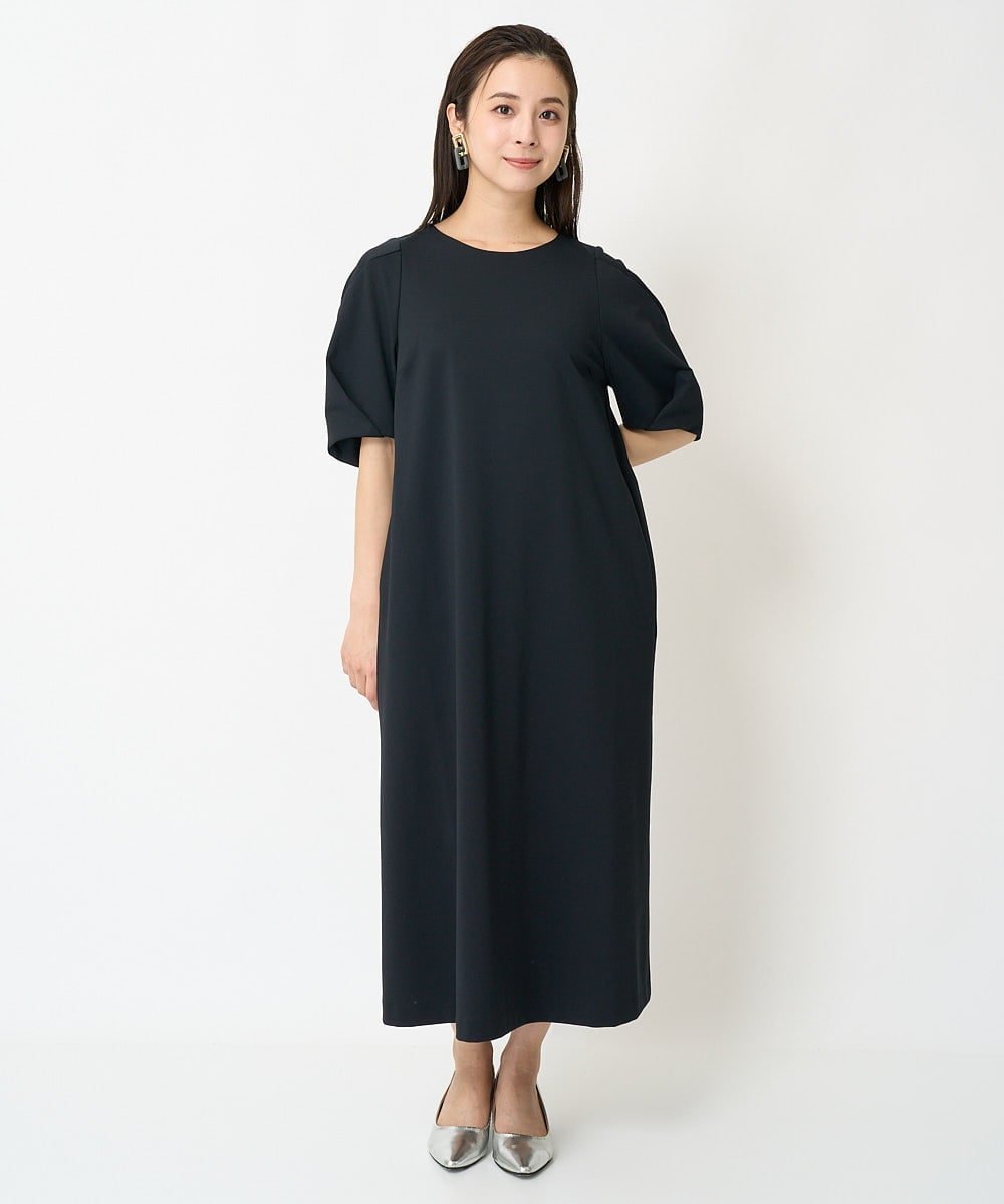 MICHEL KLEIN（小さいサイズ） [小さいサイズ]ボリュームスリーブポンチワンピース メゾンドゥサンク ワンピース・ドレス ワンピース ブラック カーキグリーン