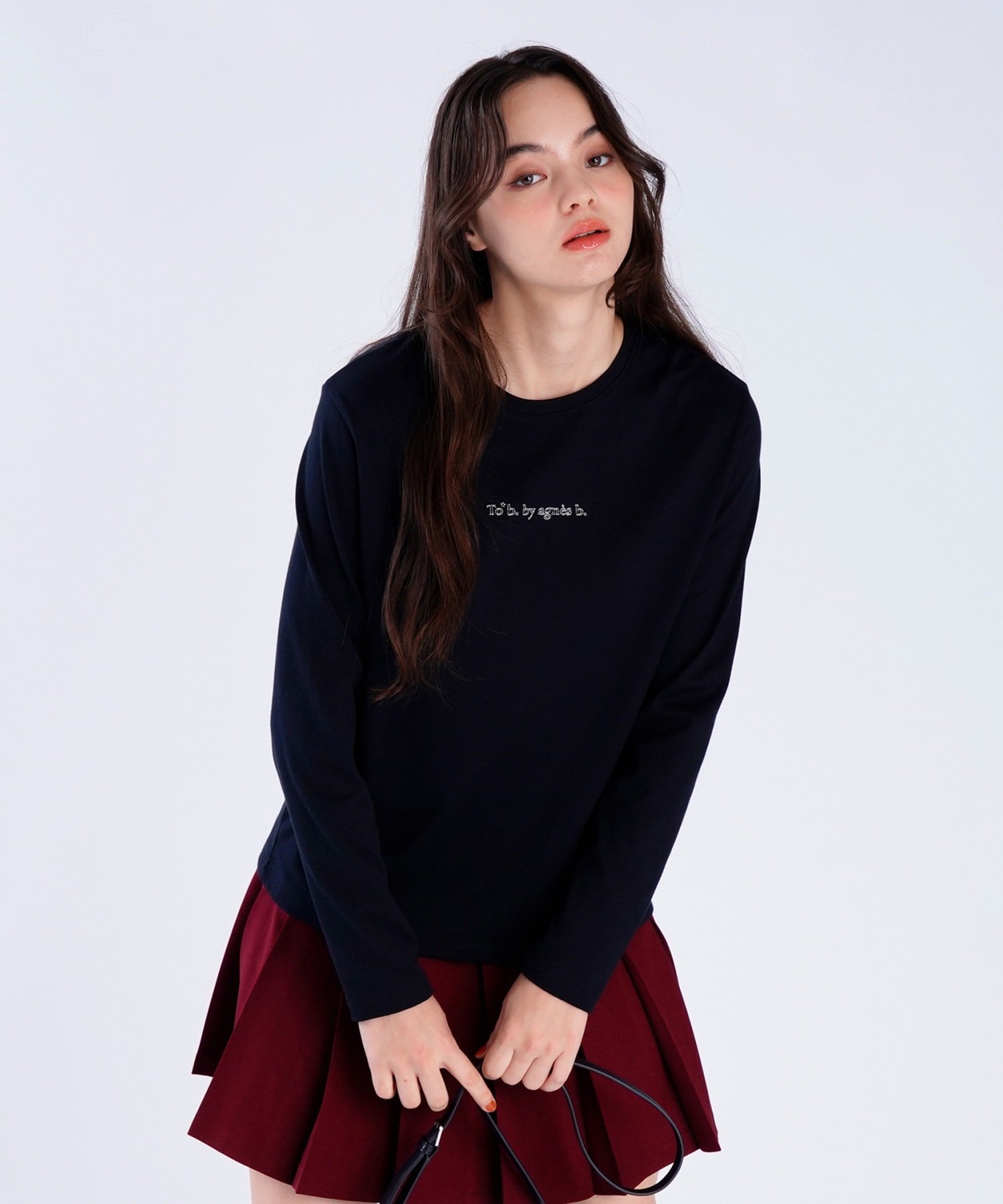 To b. by agnes b. コットン ロングスリーブ Tシャツ アニエスベー トップス カットソー・Tシャツ ブラック【送料無料】