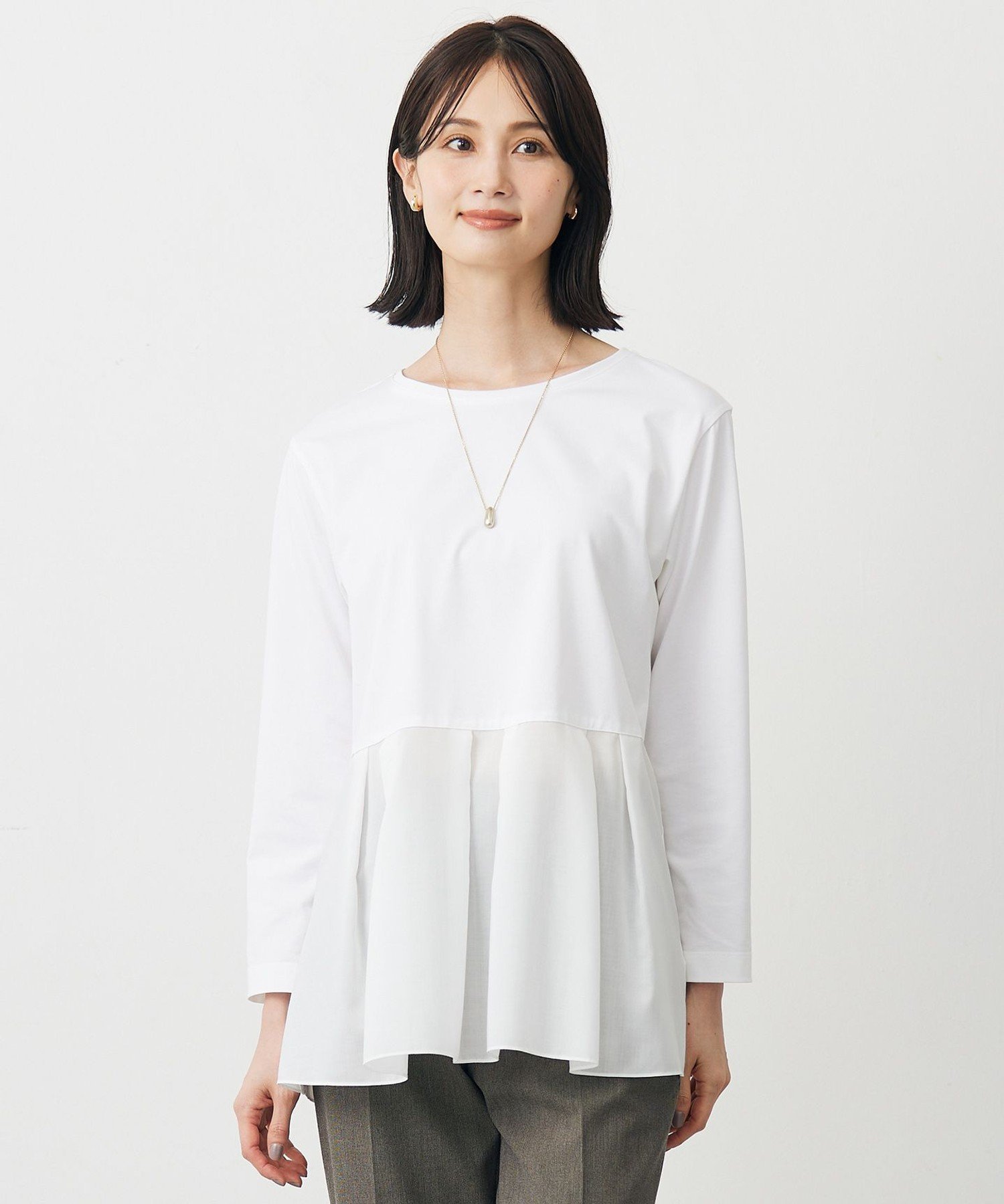 J.PRESS LADIES L 【WEB限定カラーあり】レイヤードジャージー フレア カットソー ジェイプレス トップス カットソー・Tシャツ ホワイト ブラック