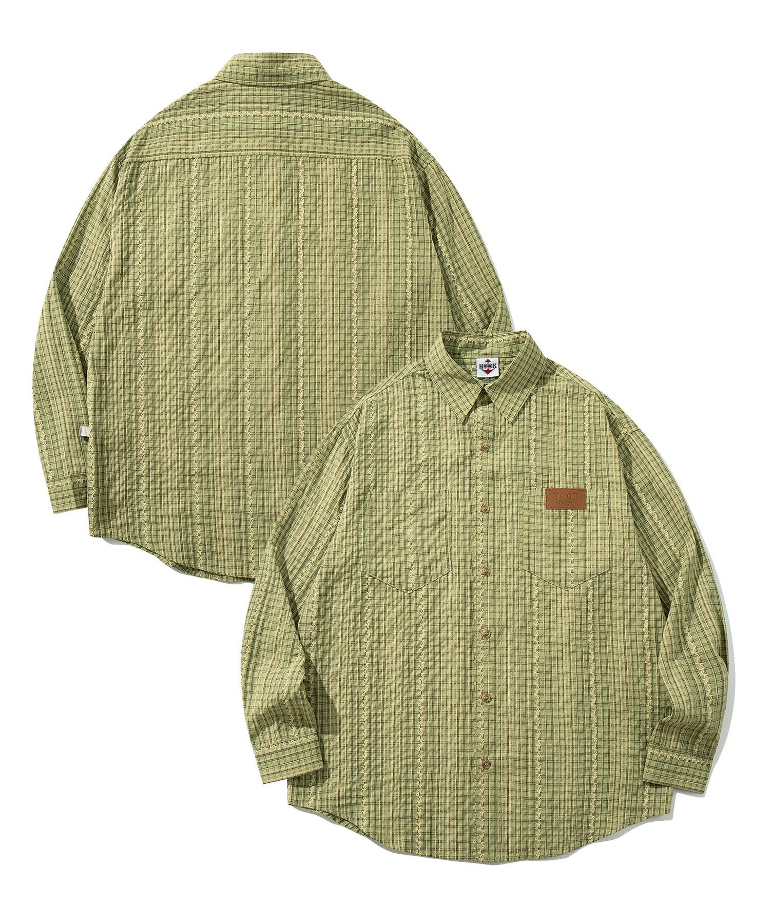 HOOK HOOK -original- 古着風ジャカードチェック柄シャツ アイモハ トップス カットソー・Tシャツ グリーン ベージュ ブラック
