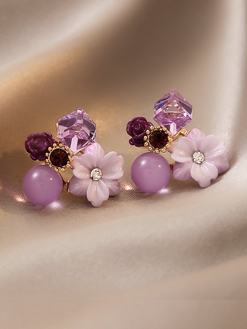 Coo+i/(W)パープルフラワーピアス スレンダー アクセサリー・腕時計 ピアス パープル