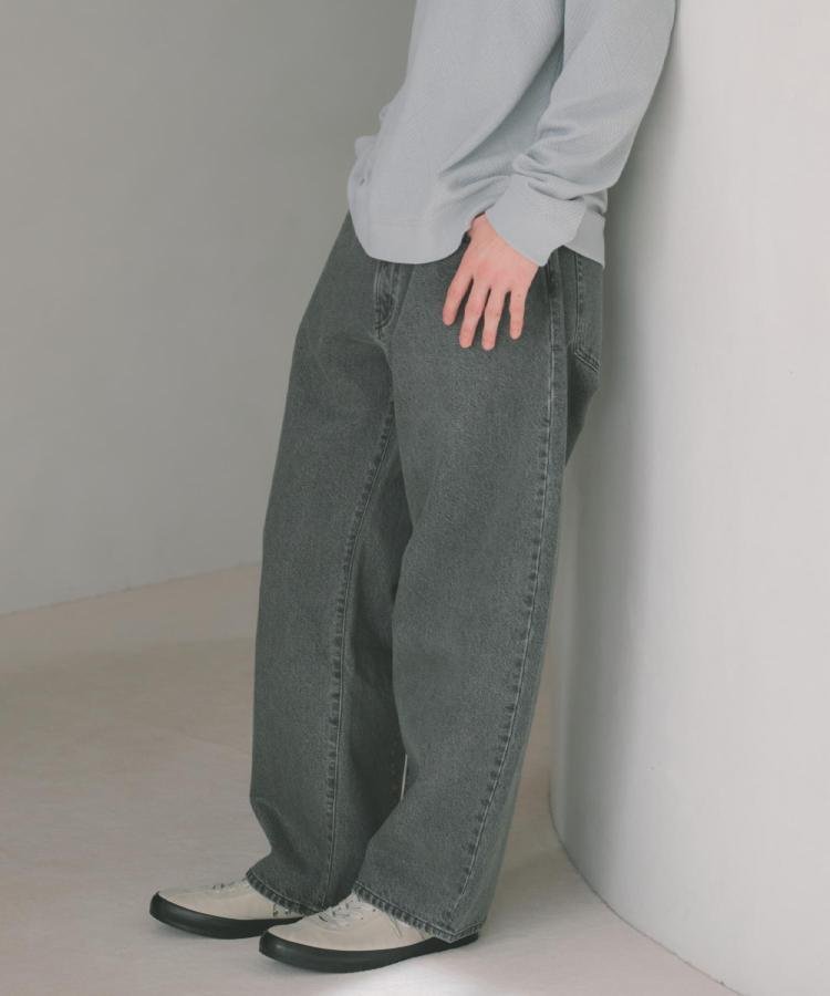 THE SHOP TK 【半歩先のオシャレ】デニムカーブパンツ セットアップ可/洗濯機OK ザ ショップ ティーケー パンツ ジーンズ・デニムパンツ ネイビー ブラック