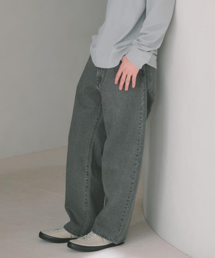 THE SHOP TK 【半歩先のオシャレ】デニムカーブパンツ セットアップ可/洗濯機OK ザ ショップ ティーケー パンツ ジーンズ・デニムパンツ ネイビー ブラック