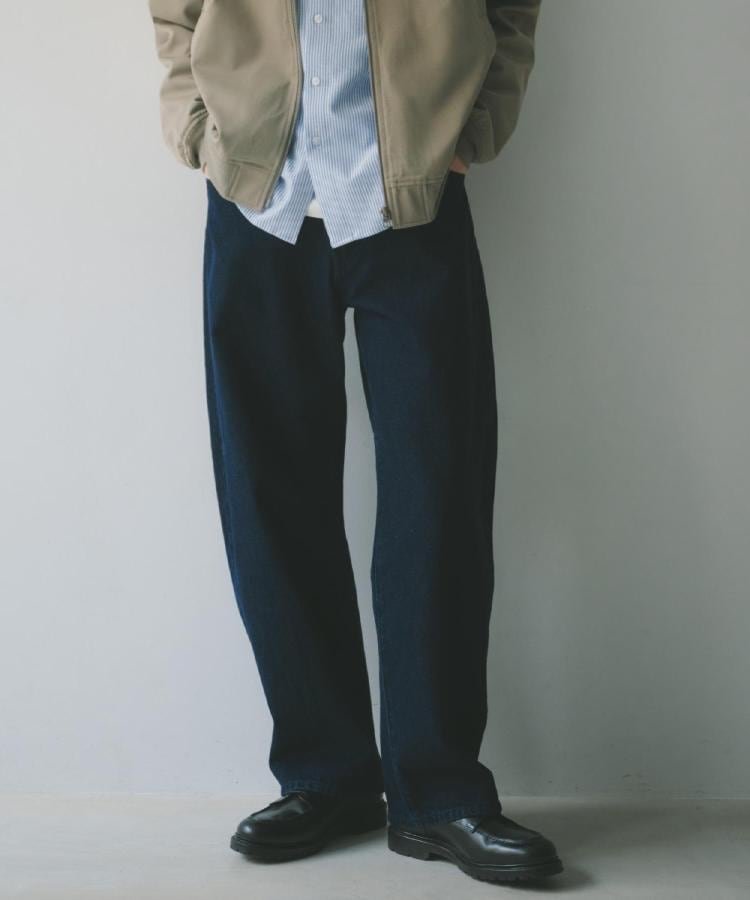 THE SHOP TK 【半歩先のオシャレ】デニムカーブパンツ セットアップ可/洗濯機OK ザ ショップ ティーケー パンツ ジーンズ・デニムパンツ ネイビー ブラック