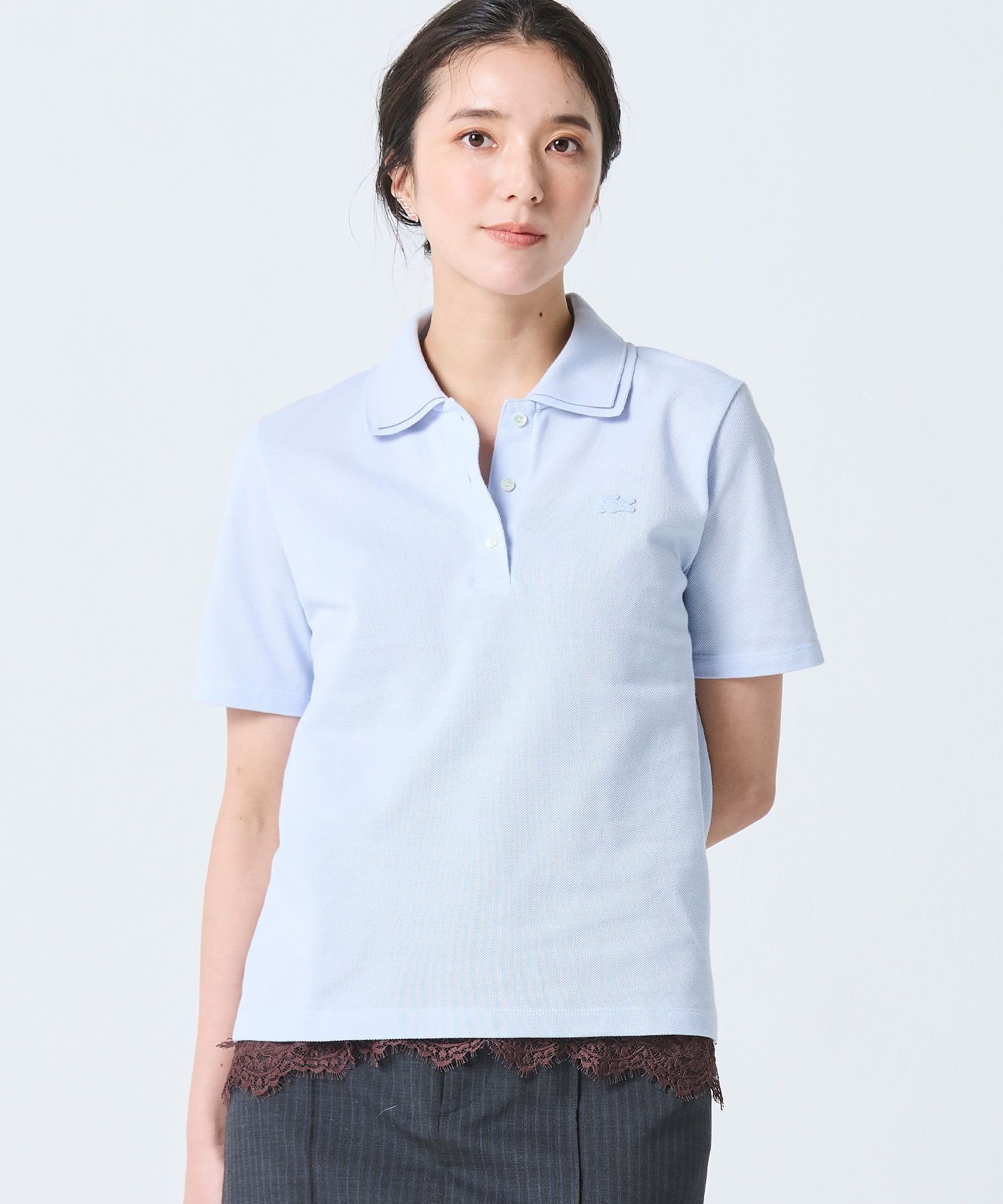 LACOSTE ダブルカラー鹿の子鹿の子ポロシャツ ラコステ トップス ポロシャツ ホワイト【送料無料】