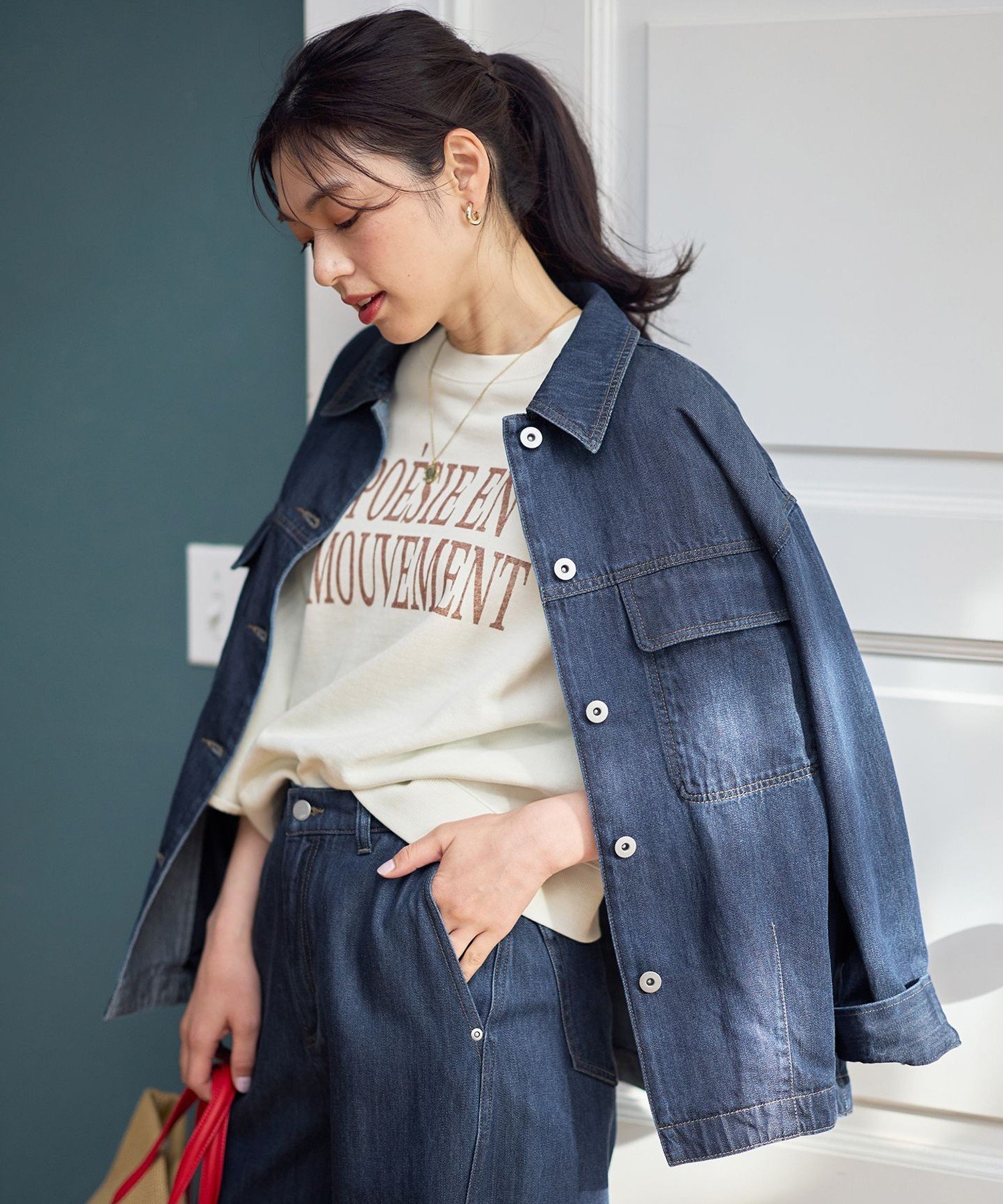 【SALE／30%OFF】ANY ミディデニムジャケット エニィ ジャケット・アウター デニムジャケット ピンク ブルー【送料無料】