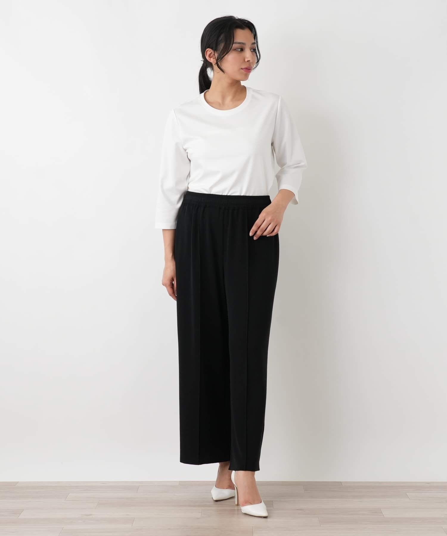 Leilian PLUS HOUSE ストレッチニットパンツ レリアン プラスハウス パンツ その他のパンツ ブラック