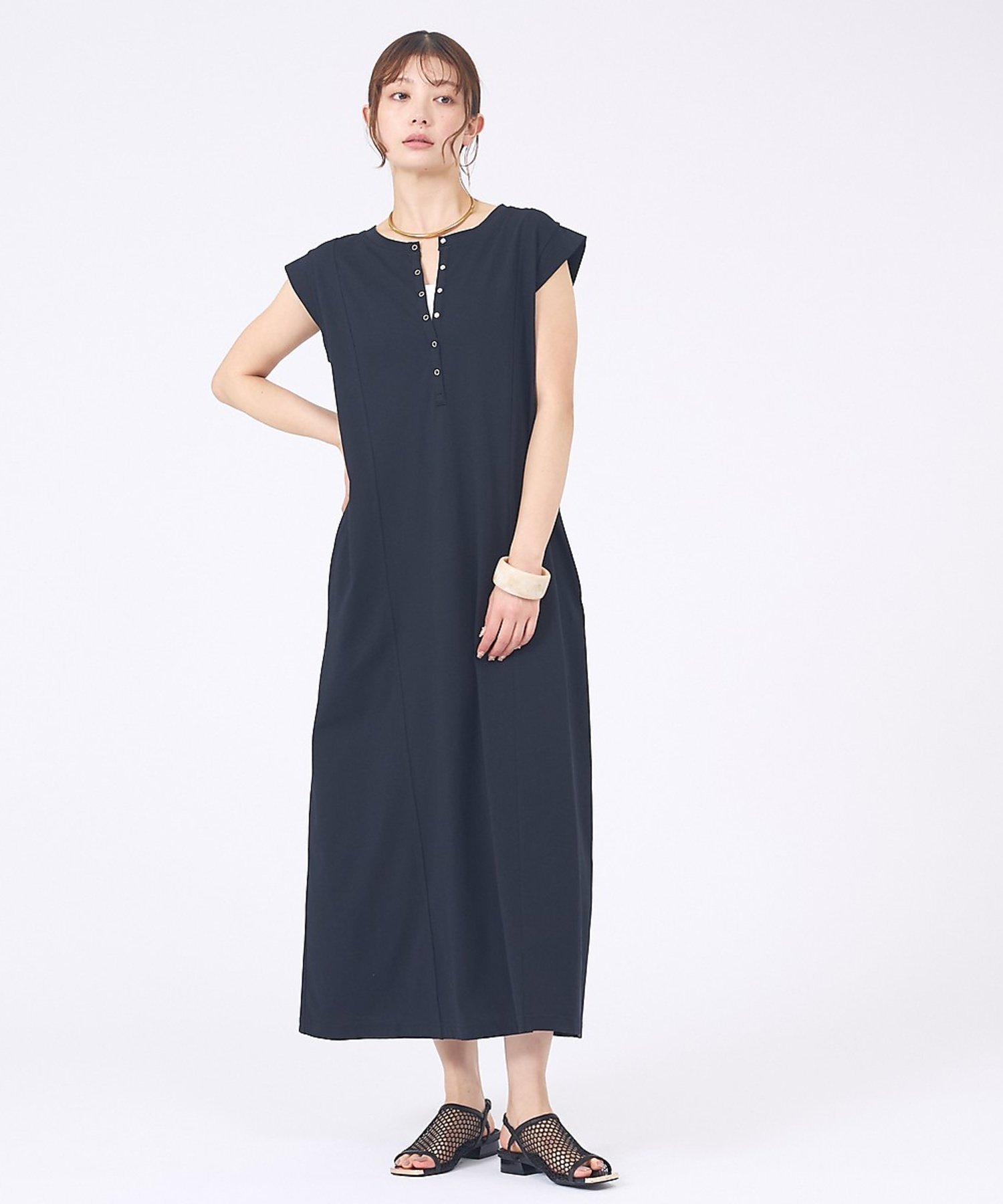 abahouse mavie 【接触冷感&速乾】ヘンリーネック2WAYワンピース アバハウス マヴィ ワンピース・ドレス シャツワンピース ブルー ブラウン ブラック【送料無料】