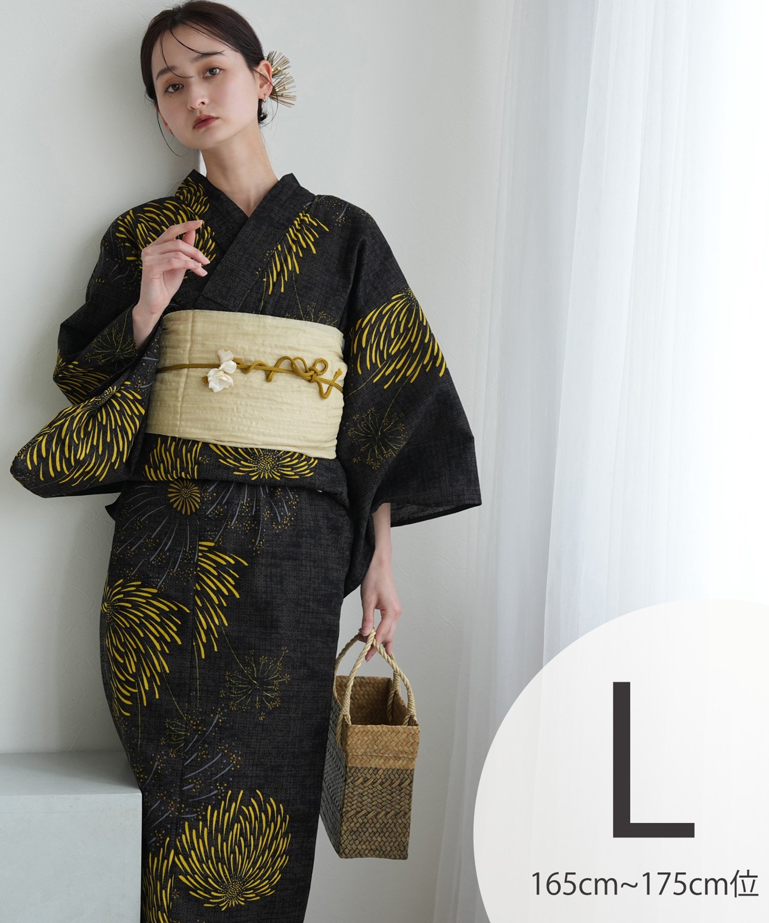 utatane utatane 浴衣 セット ブラックに星屑ラメ花火 Lサイズ ウタタネ 着物・浴衣・和装小物 浴衣 ブラック【送料無料】