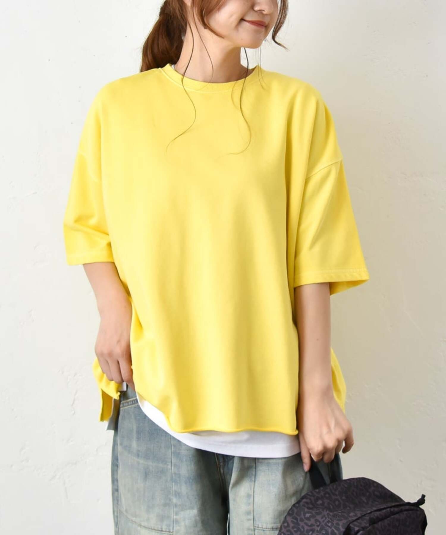 in the Market IN THE MARKET｜ロゴ入りピグメントカットソー [[C-2541]][C] ハグハグ トップス カットソー・Tシャツ イエロー ホワイト