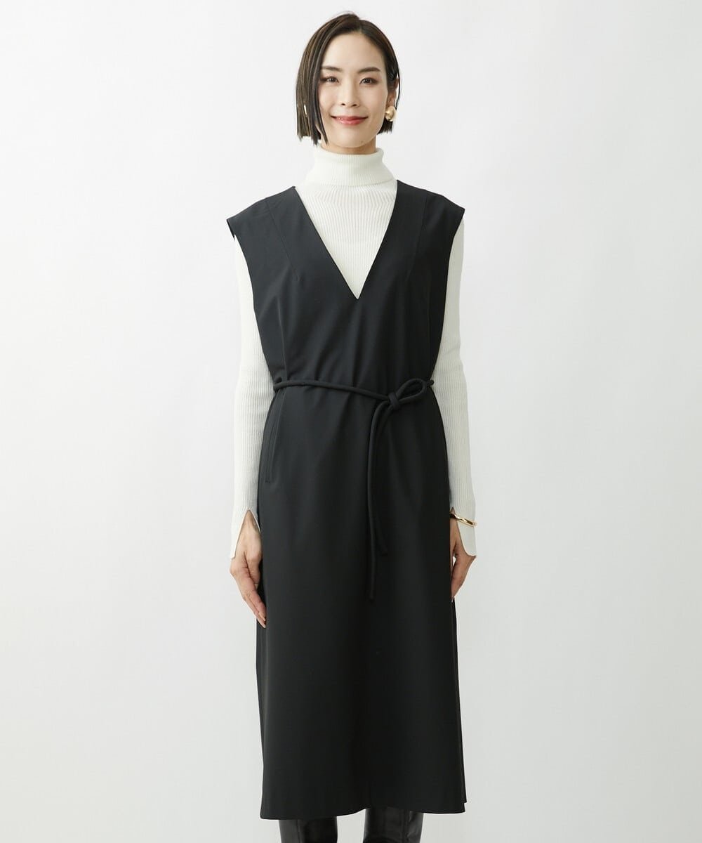 MICHEL KLEIN（小さいサイズ） [小さいサイズ]Vネックミルドワンピース(機能性素材) メゾンドゥサンク ワンピース・ドレス ワンピース ブラック ホワイト