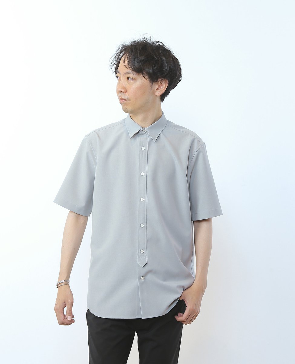 MEN'S MELROSE リフラクスウェザー半袖レギュラーカラーシャツ メンズメルローズ トップス シャツ・ブラウス グリーン ネイビー ブラウン