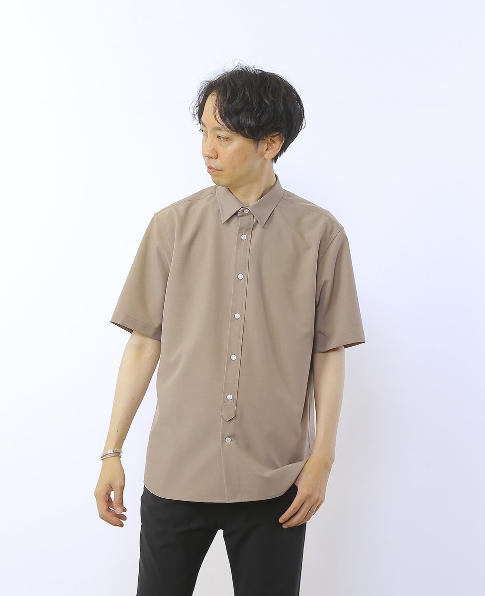 MEN'S MELROSE リフラクスウェザー半袖レギュラーカラーシャツ メンズメルローズ トップス シャツ・ブラウス グリーン ネイビー ブラウン