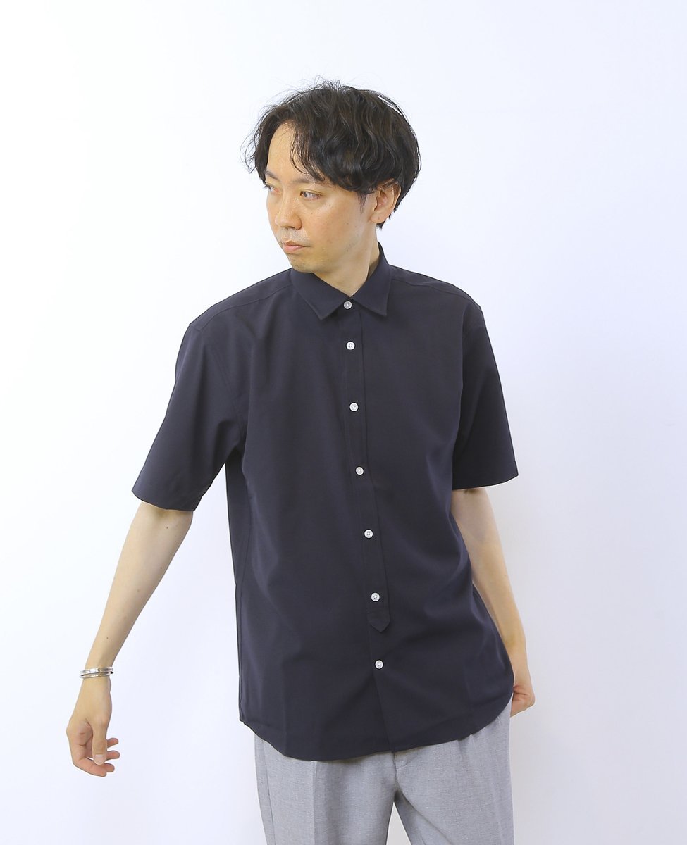 MEN'S MELROSE リフラクスウェザー半袖レギュラーカラーシャツ メンズメルローズ トップス シャツ・ブラウス グリーン ネイビー ブラウン
