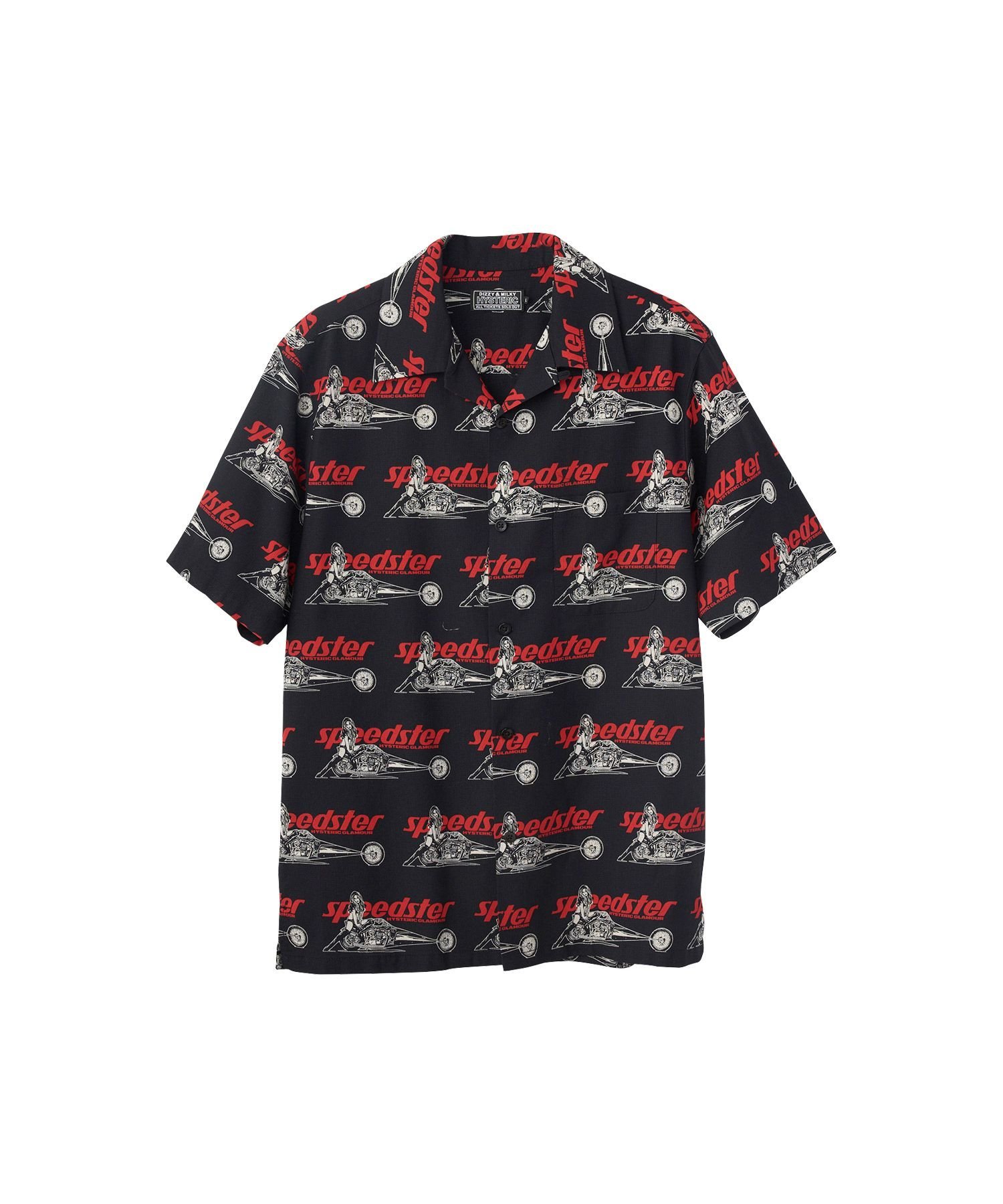 HYSTERIC GLAMOUR SPEEDSTER REMIX柄 オープンカラーシャツ ヒステリックグラマー トップス シャツ・ブラウス ブラック イエロー【送料無料】