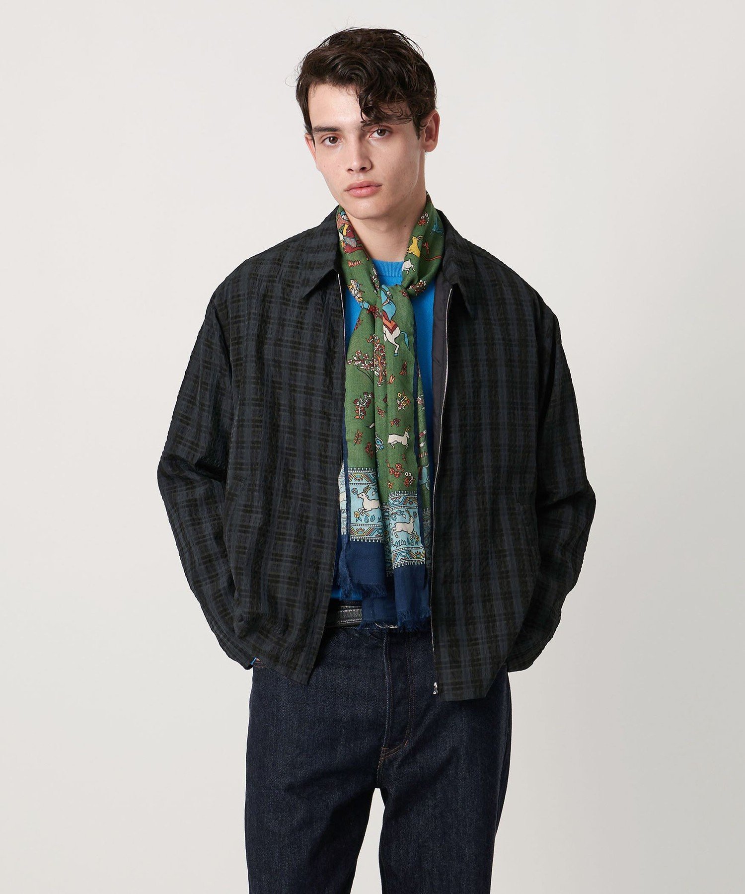 UNITED ARROWS 米沢 シアーチェック ジップブルゾン 「SLOW & 」 ユナイテッドアローズ ジャケット・アウター ブルゾン・ジャンパー ブラック ネイビー【送料無料】