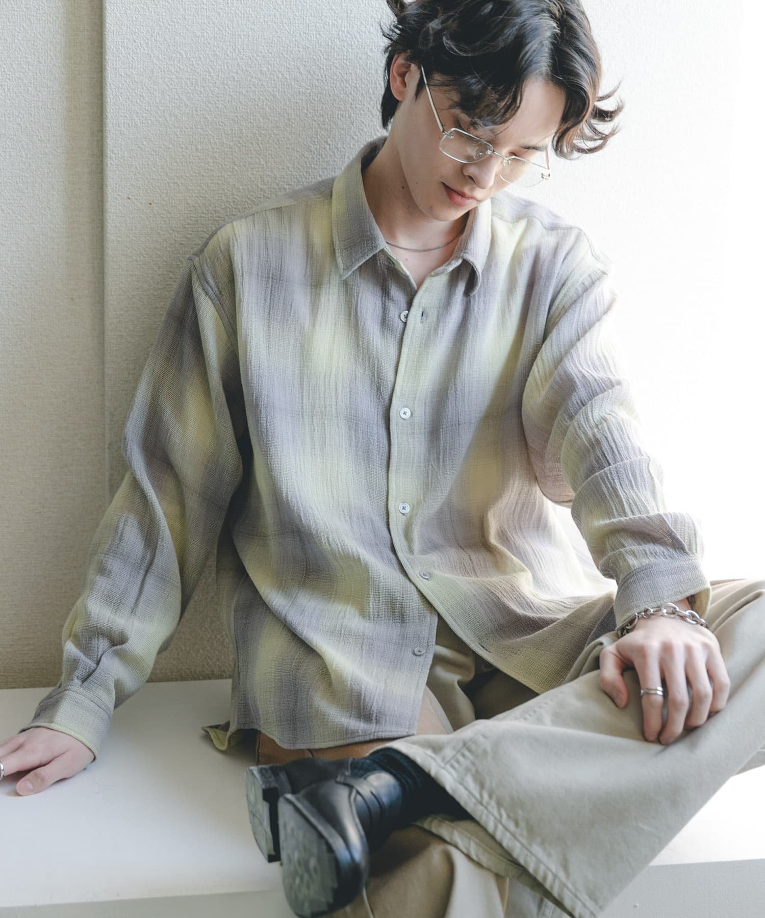 SENSE OF PLACE オンブレーチェックレギュラーカラーシャツ センス オブ プレイス トップス シャツ・ブラウス ブルー ブラック イエロー